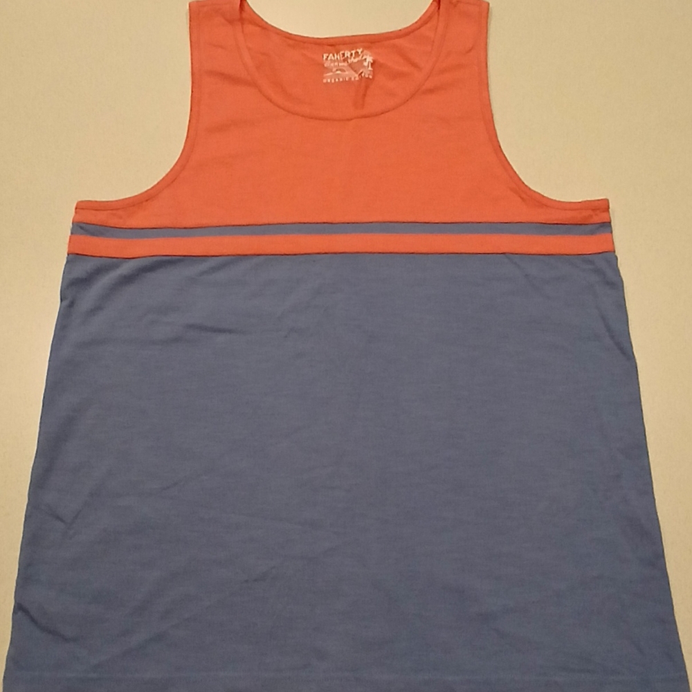 🔥🔥ON SALE Faherty Organic Cotton Tank Top Coral & Blue Retro Stripe Men M NWOT